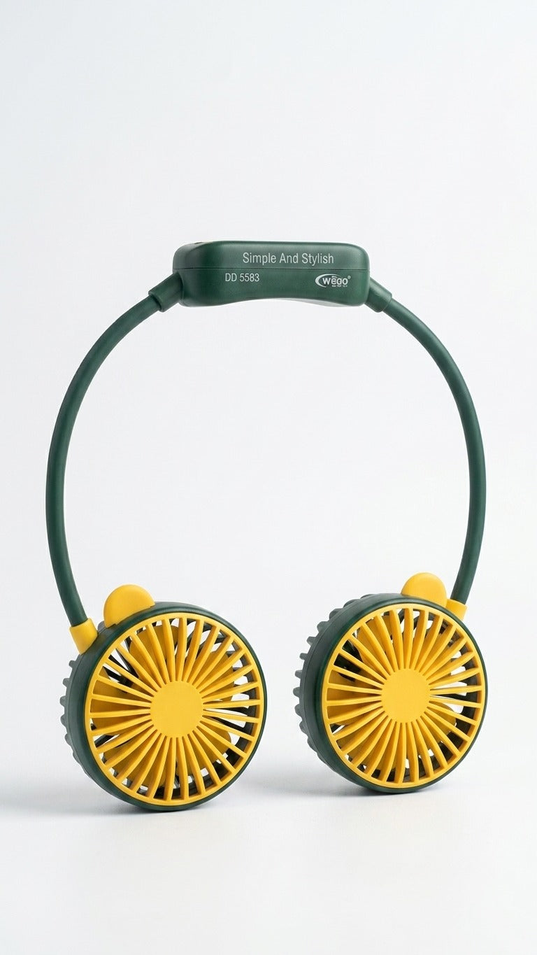 Green and yellow headphones on a white background