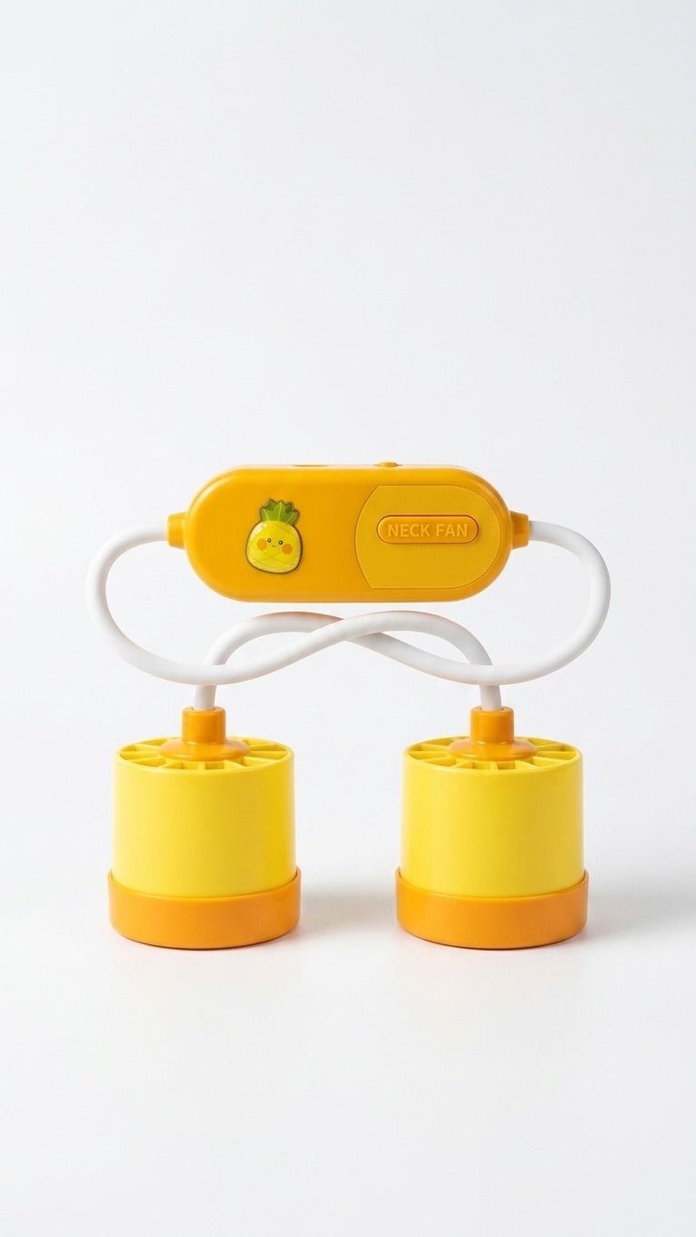 Yellow electronic device with two connectors on a white background
