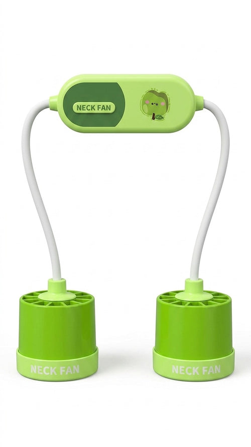 Green neck fan with white cables on a white background