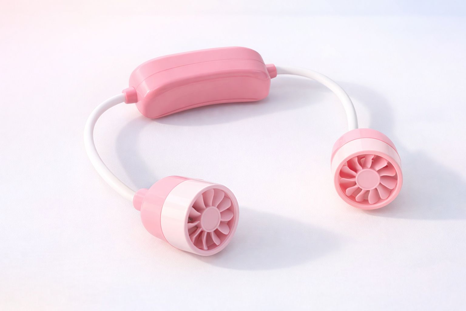 Pink handheld fan on a white background