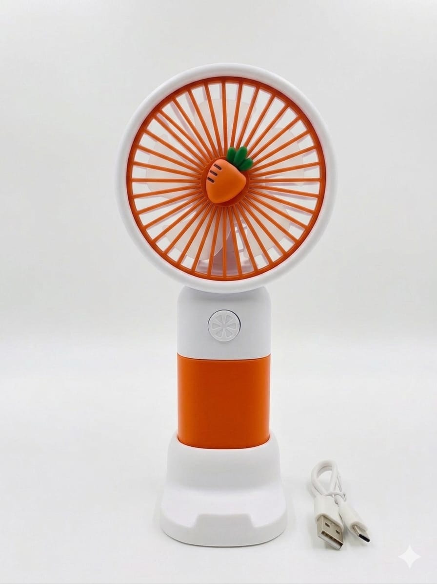 Handheld fan with carrot design on a white background